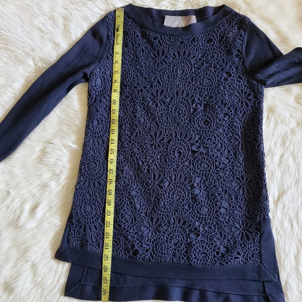 Lela Rose Navy Blue Lace and Cashmere Blend Sweater Size Small - Picture 11 of 12